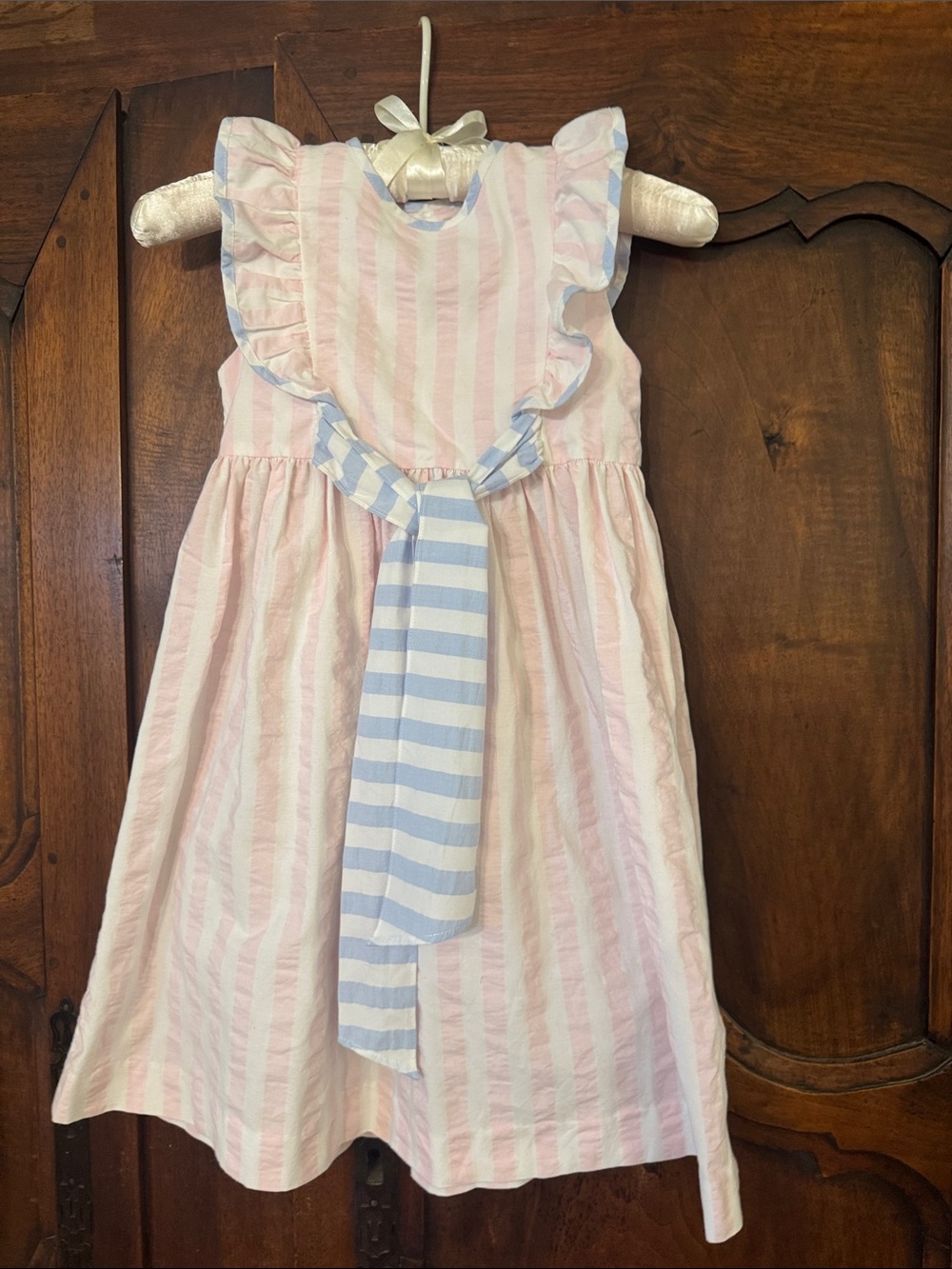 Sophie & Lucas Girls Pink and Blue Striped Ruffle Dress